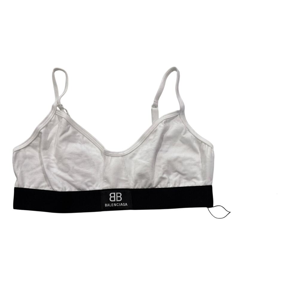 17-8(7) BALENCIAGA Women's Cotton Triangle Stretch Logo Bralette Large